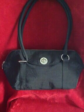 Baggallini Black Nylon East-West Style Shoulder Bag w/ Silver Turn-Lock Accent